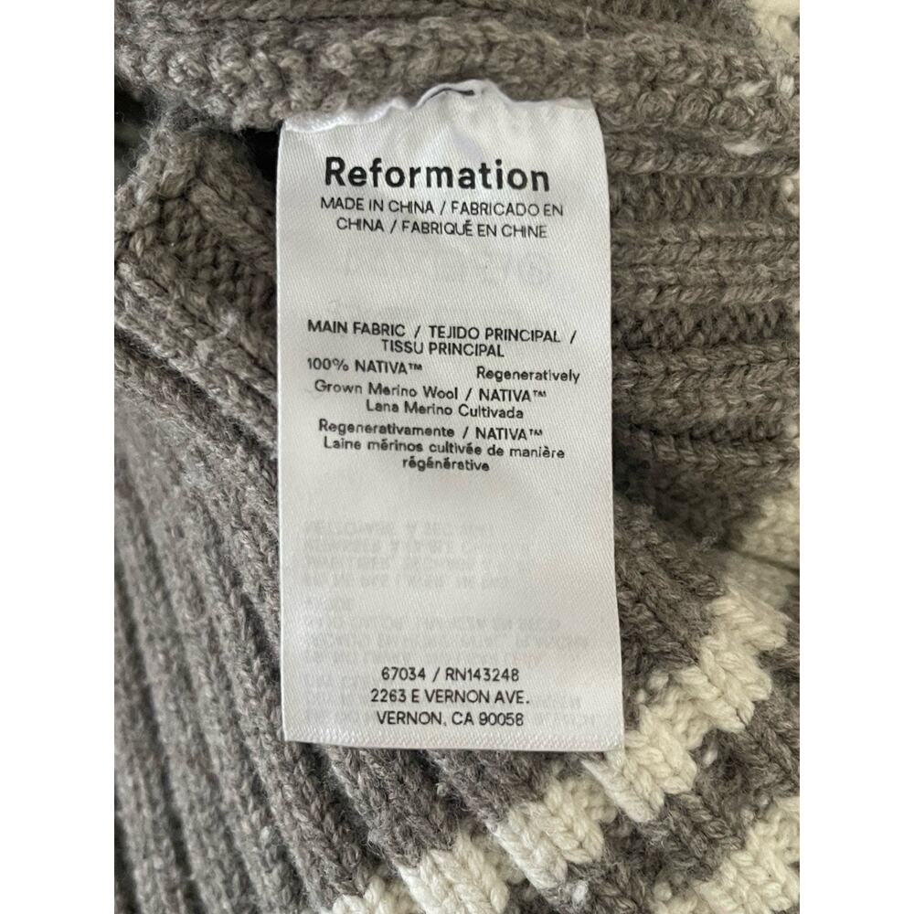 Reformation 100% Merino Wool Mariposa Sweater Size Small Brown White Fair Isle - Picture 6 of 6